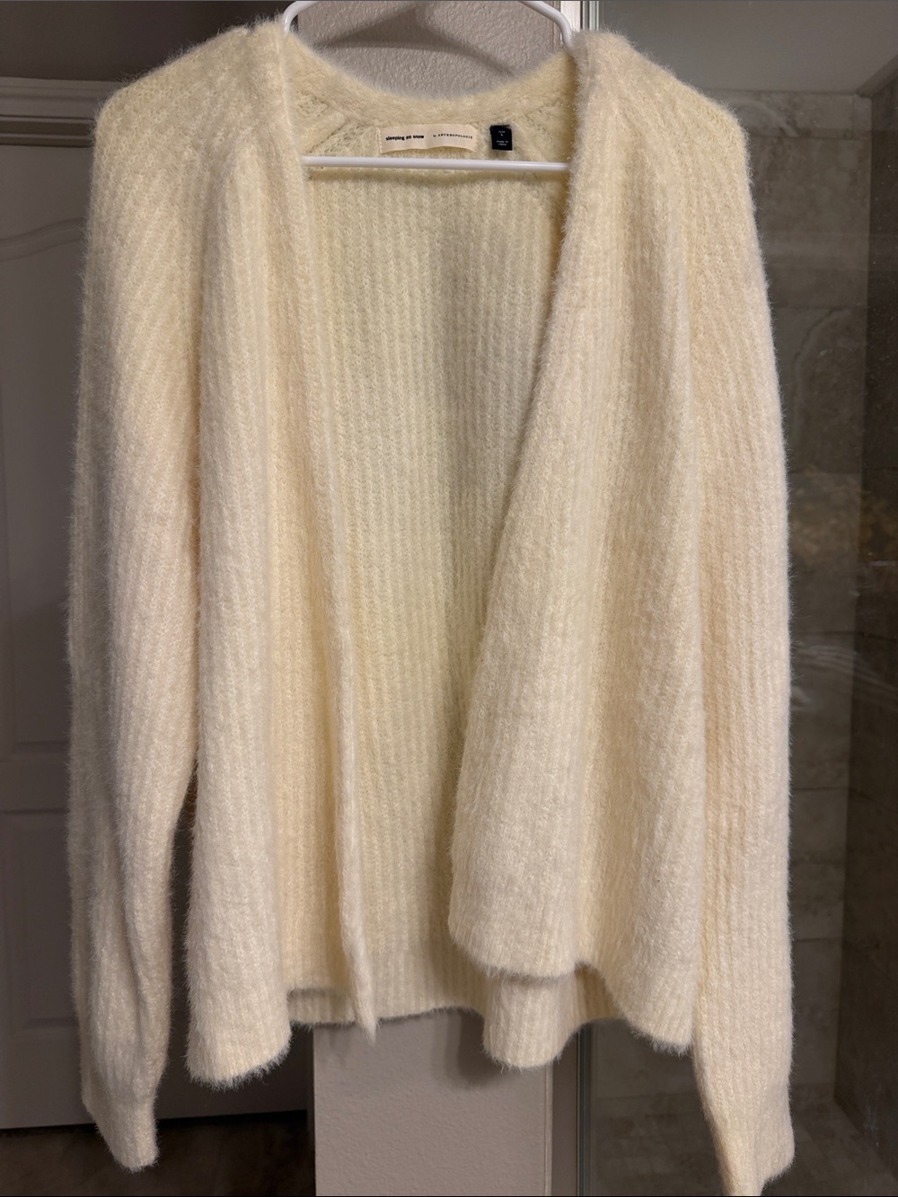NWT Anthropologie Cream Fuzzy Open-Front Cardigan